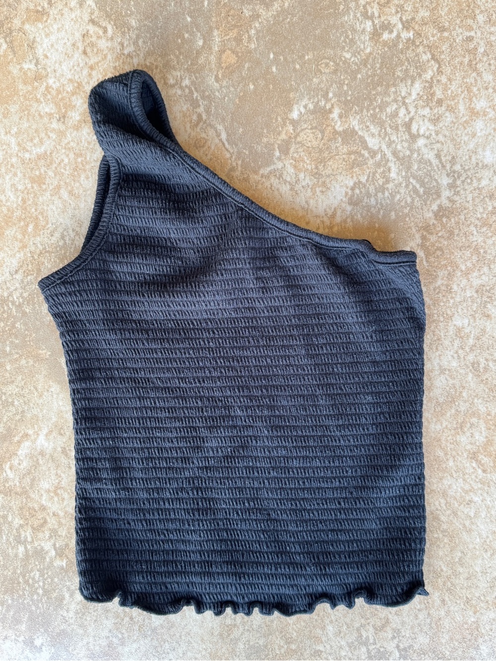 One-Shoulder Black Ribbed Tank Top